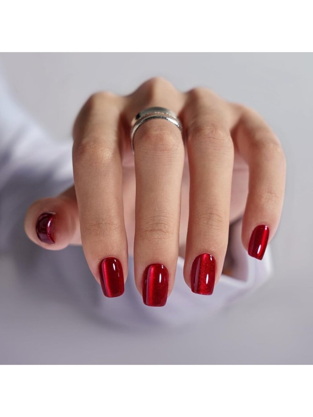 Short Square Red Press-On Nails Set, 32 Pcs Full Kit - Easy Application